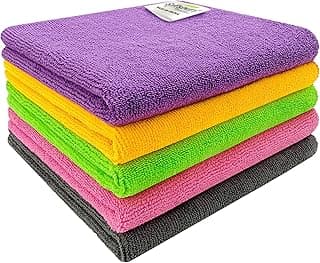 SOFTSPUN Microfiber Cloth 5pcs 40x40cms 340 GSM Multi-Color! Thick Lint & Streak-Free Multipurpose Cloths Automotive Microfibre Towels for Car Bike Cleaning Polishing Washing & Detailing.