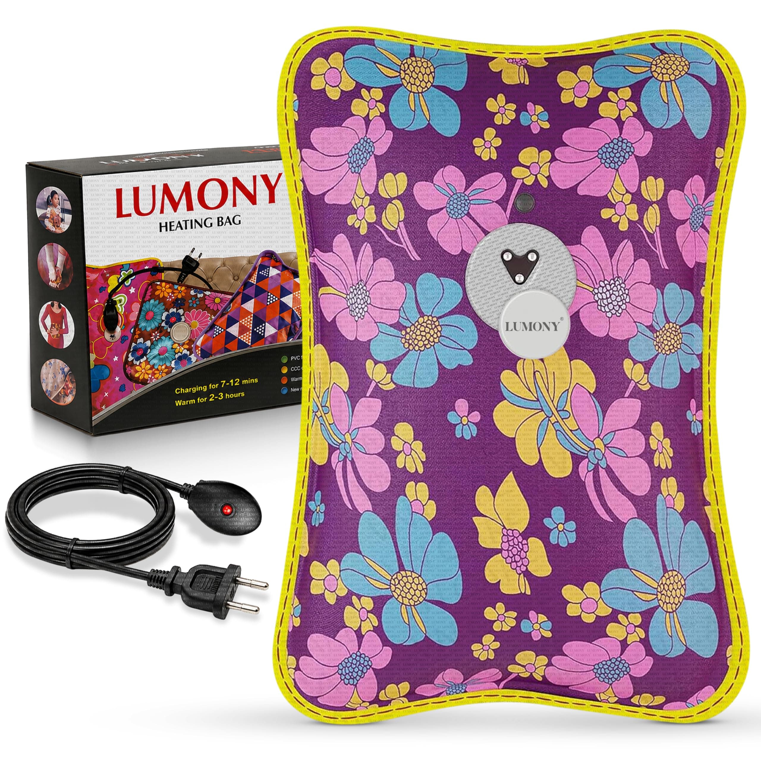 Hot Water Bag LUMONY® Heating Bag Gel hot Water Bag hot bags for pain relief hot water bags electric hot pack heat pad electric for pain relief electric heating pad for back pain Men & Women with Charging Cord (Multicolour)