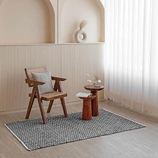 HOMEMONDE Diamond Pit Loom Area Rectangular Rugs Living Room Cotton Carpet For Bedroom Home Decorate Floor Rug Kids Playing Mat (Black & White, 2 X 3 Feet)