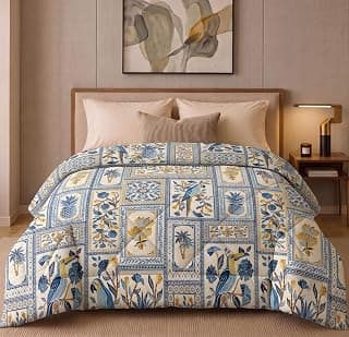VAS COLLECTIONS 220 GSM Microfiber Reversible AC Comforter |Quit | Blanket | Duvets for King Size Double Bed 180Tc (230X250 cm, Tealish Blue and Yellow)