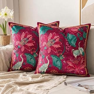 ishro home Premium Cushion Cover 16 inch x 16 inch | Luxury European Mosha Fabric | Love at First Sight Designs | Hidden Zipper | Machine Washable, Non- Fading | (2, Ruby Palace, 16 x 16 Inches)