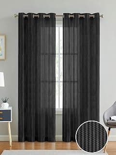 Cortina Polyster Transparent Curtain Set |Window Installation | Bedroom Living Room Kids Room | 7 Feet Window Curtain Pack of 2 | Black