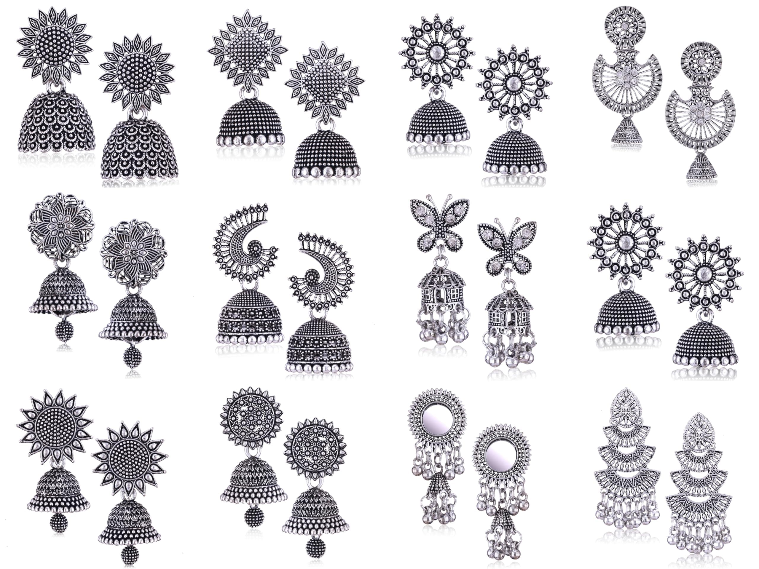 MEENAZ earrings for women fashion jhumka oxidised Silver Earrings for women Combo chandbali pearl chandbali stylish jhumkas traditional Earrings For girls South indian traditional Ear Rings -M890