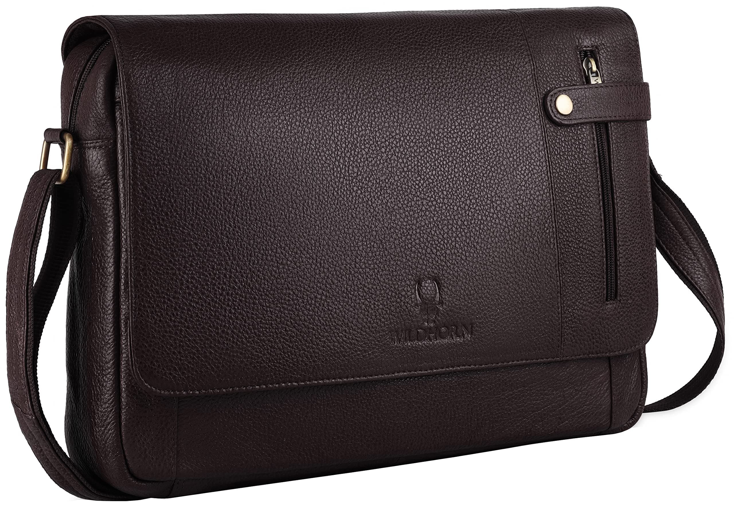 WildHorn Leather 15 inch Laptop Messenger Bag for Men I Padded Laptop Compartment with Adjustable Strap I Extra Zip Compartments I DIMENSION : L-15 inch W-3 inch H-12 inch