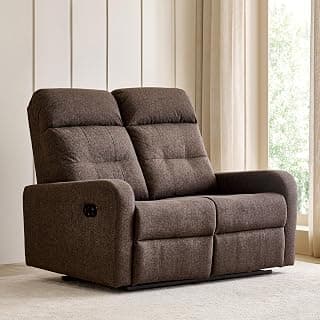 Home Centre | Helios Toledo Fabric 2-Seater Recliner | Recliner Sofa for Living Room | Solid Wood | Brown | 2 Year Warranty