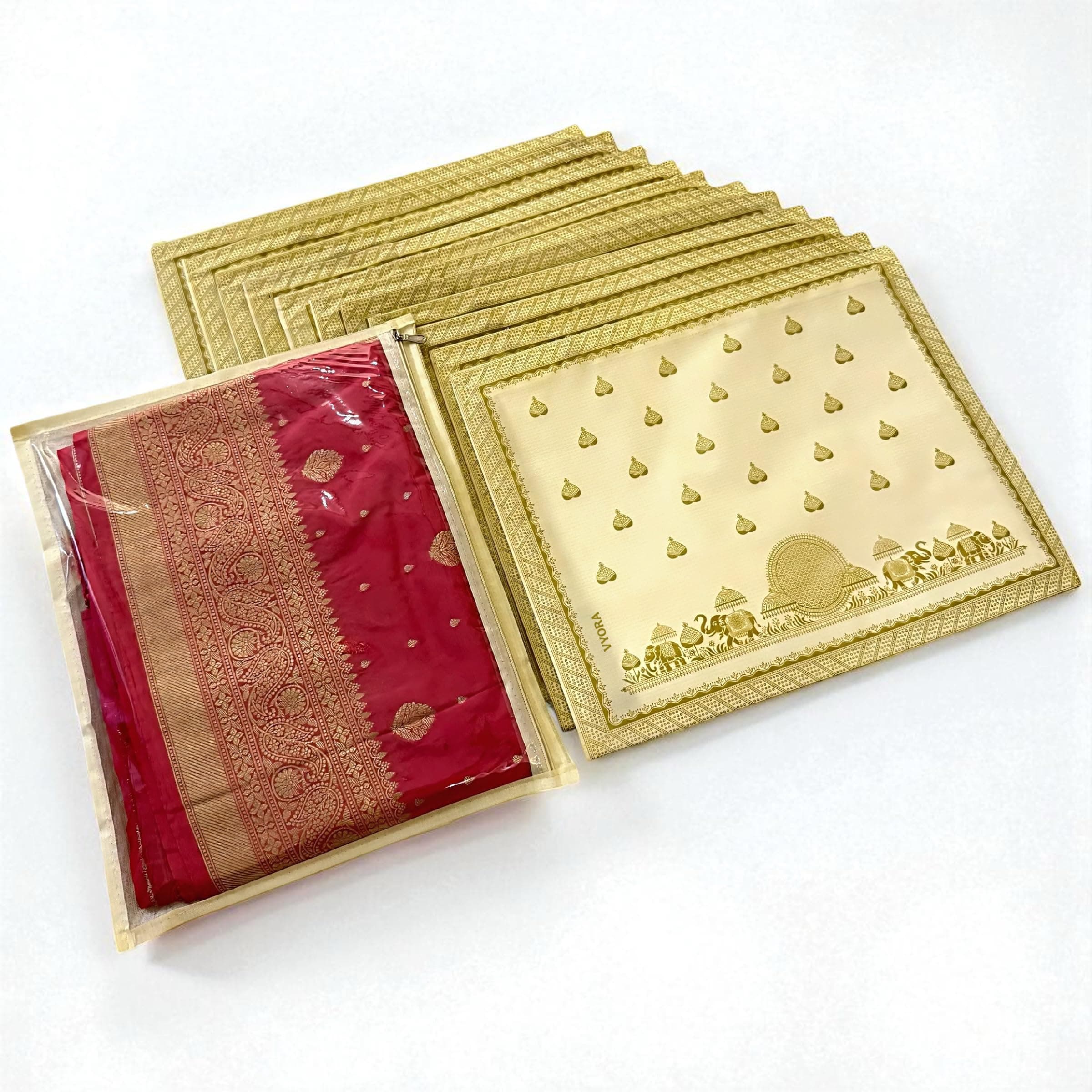 Saree covers for storage Pack of 12 Single Saree covers with zip transparent Saree bags for gifting Cloth organizer for storage Cloth covers for packing Wardrobe organizer Packing bags (Rajwadi)