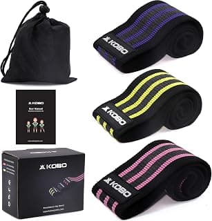 Kobo AC-89 Resistance 3" Wide Non Slip Loop Band for Squats, HIPS & Glutes, Yoga, Crossfit, Stretching, Physical Therapy Hip Band, Includes Travel Bag and Workout Guide Booklet, Light (Multi Colour)