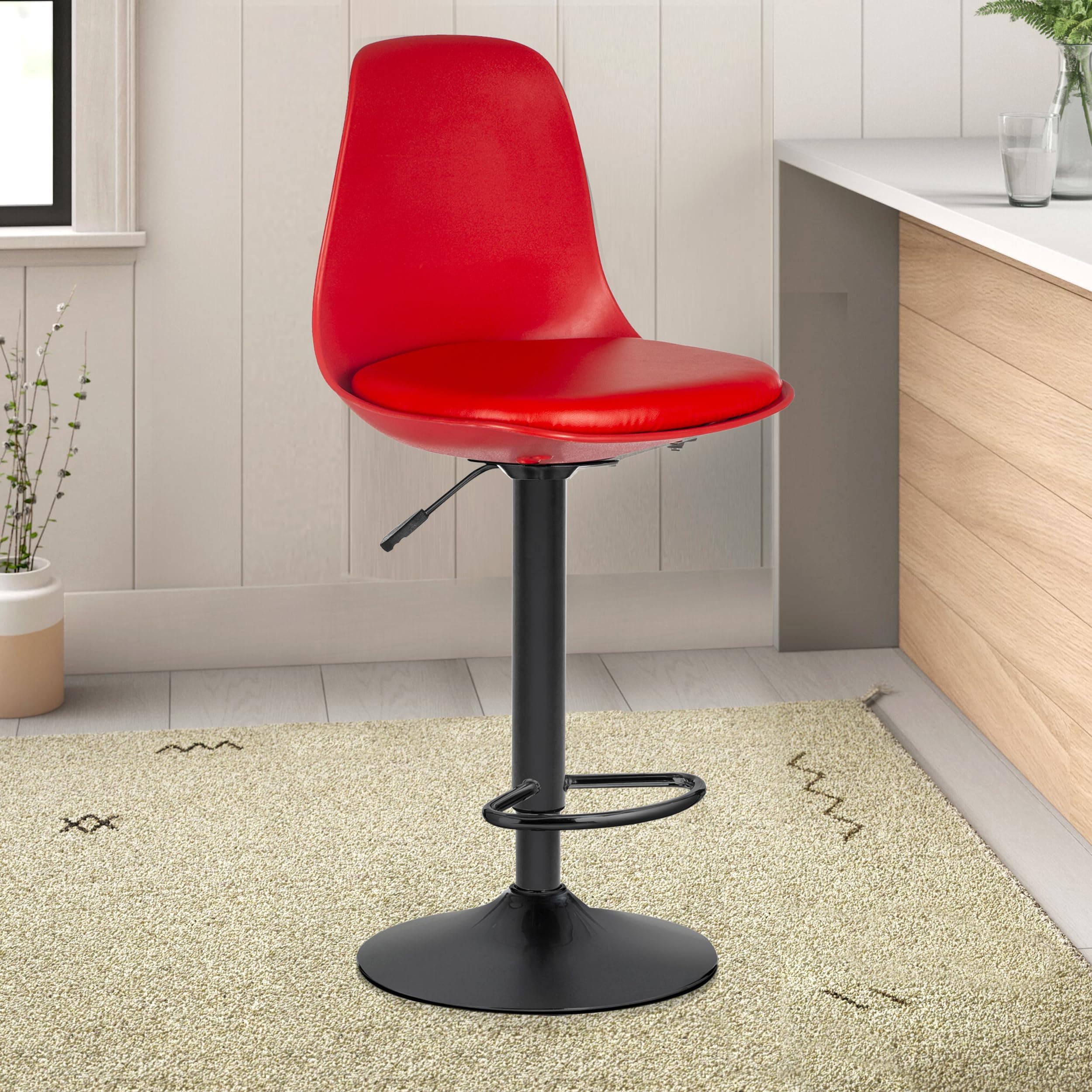 ASTRIDE Rapid High Bar Chair | Kitchen Stool in Red [Upgraded Rust-Proof Heavy Duty Black Base]