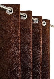 Kiara Creations Velvet Emboss Damas Room Darkening Grommet Curtains for Window- 5 Feet (Pack of 1) Brown