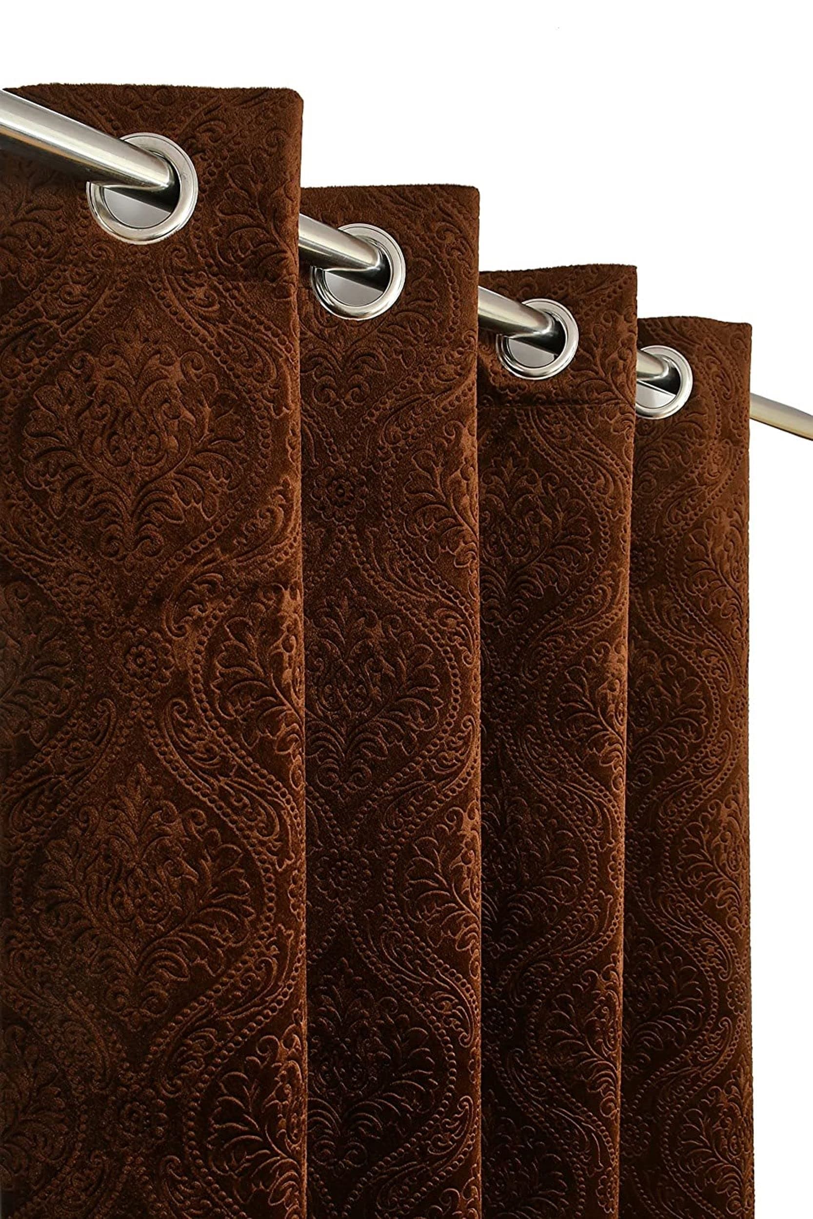 Kiara Creations Velvet Emboss Damas Room Darkening Grommet Curtains for Door- 7 Feet (Pack of 2) Brown