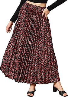 KZULLY | Floral Printed Maxi Skirt | Comfortable Elastic Waist | Stylish Morden and Comfortable Looking | Fashionable and Modern Look Perfect for Any Event| Polyester, Crepe| for Women