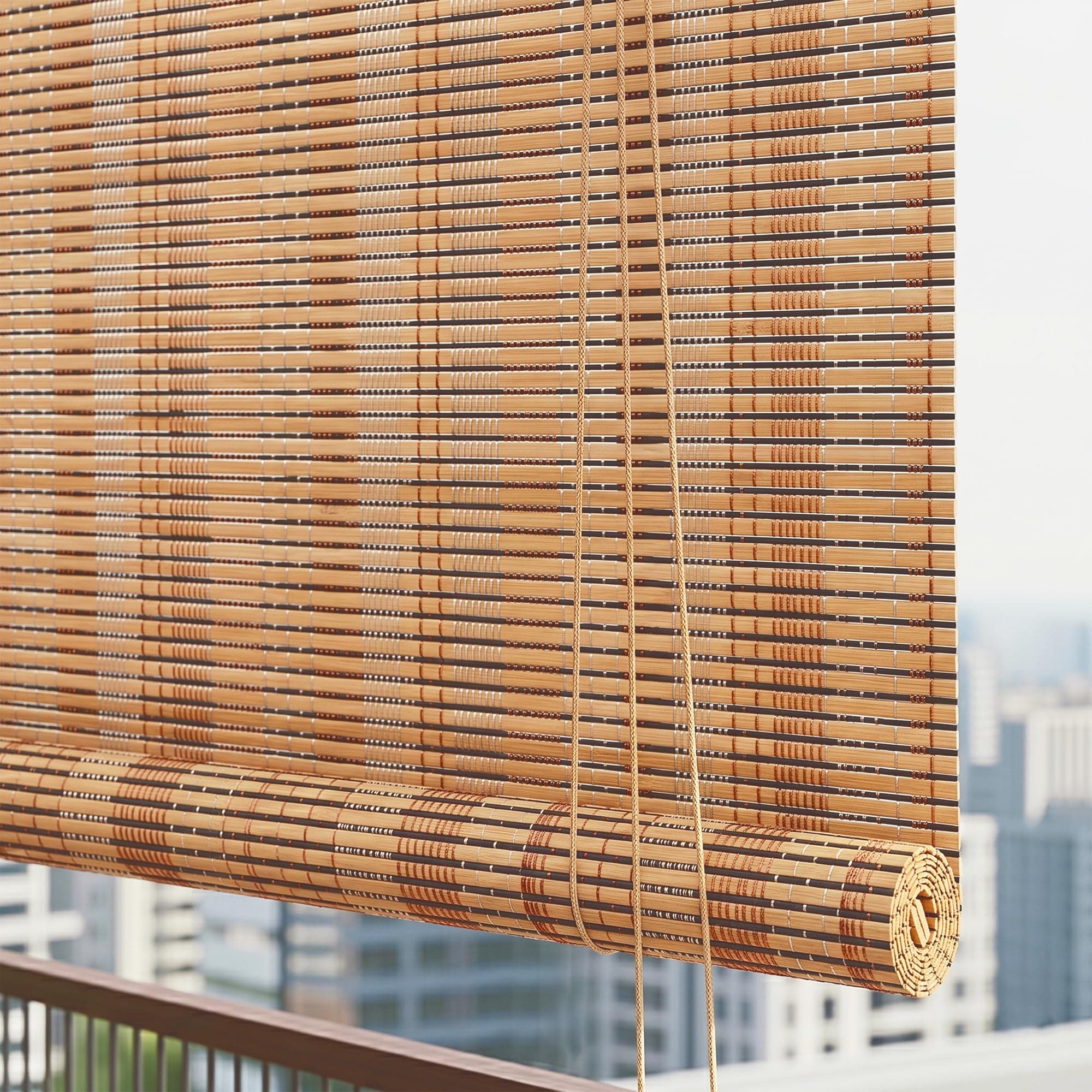 Story@Home Bamboo Curtains for Outdoor W 4 ft x H 5 ft | Rope Mechanism Roll Up Down Bamboo Shade for Sunlight Dust Protection Window Chick Blinds for Balcony Restaurant Hotel Dhaba - Beige & Black