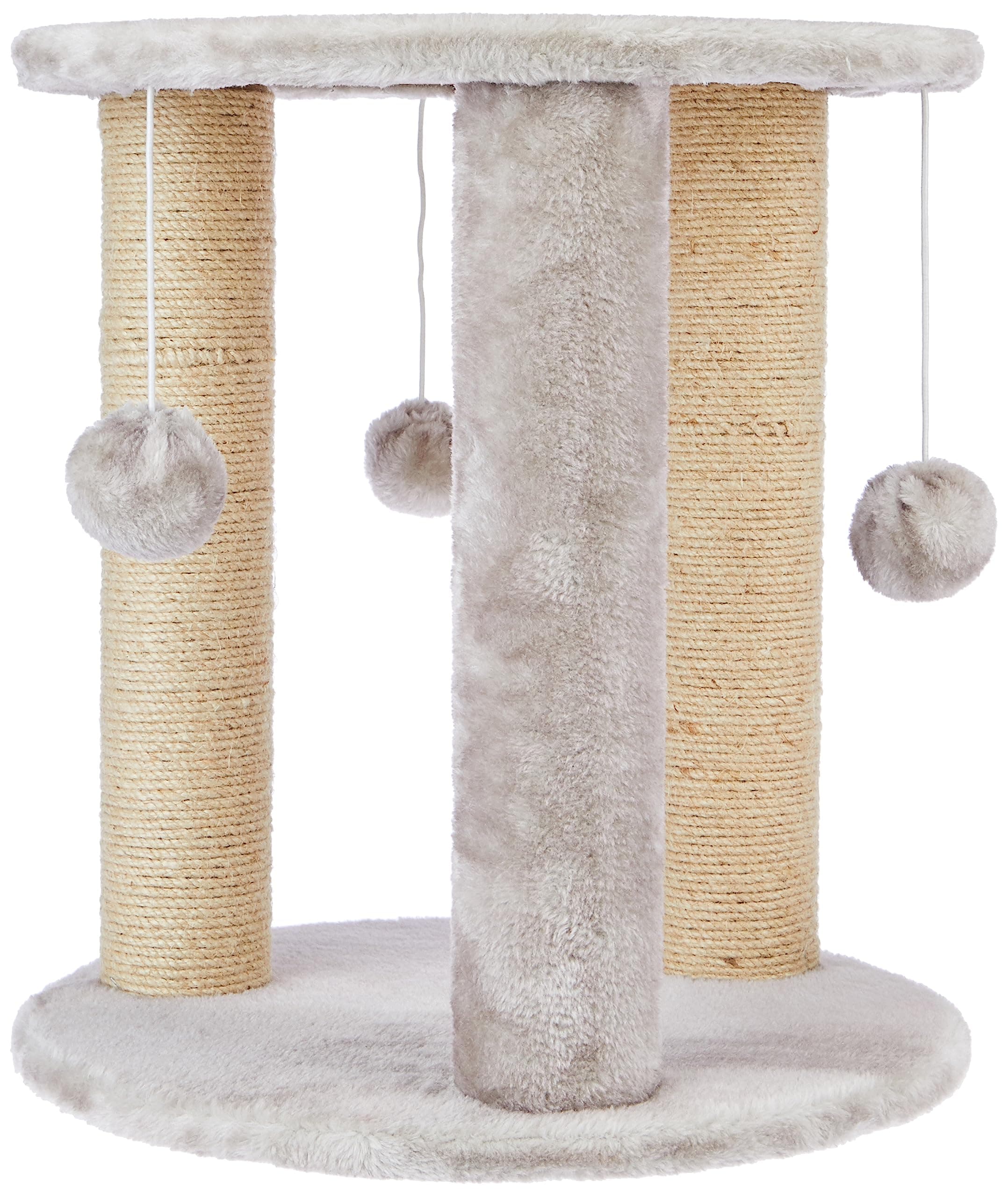 Amazon Basics Round Cozy Cat Tree | 43.6 X 49 CM | Beige | Natural Jute Fiber Cat Tower | Rope Scratching Posts with Hanging Balls | Long-Lasting Quality