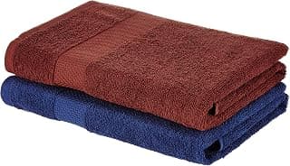 Amazon Brand - Solimo Cotton 2 Piece Bath Towel Set, 380 GSM (Twilight Blue, Brick Red)