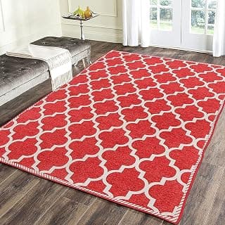 Designer Superfine Exclusive Velvet Chenille Carpet/Area Rug/Bedside Runner, Chenille Living Room Carpet, Durries in Diamond Style (Red, 4.5x6 Feet)