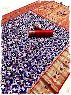 Pandadi Saree Women's Dark Purple Pure Soft Kanchivaram Paithani Silk saree With Unstitched Blouse Piece