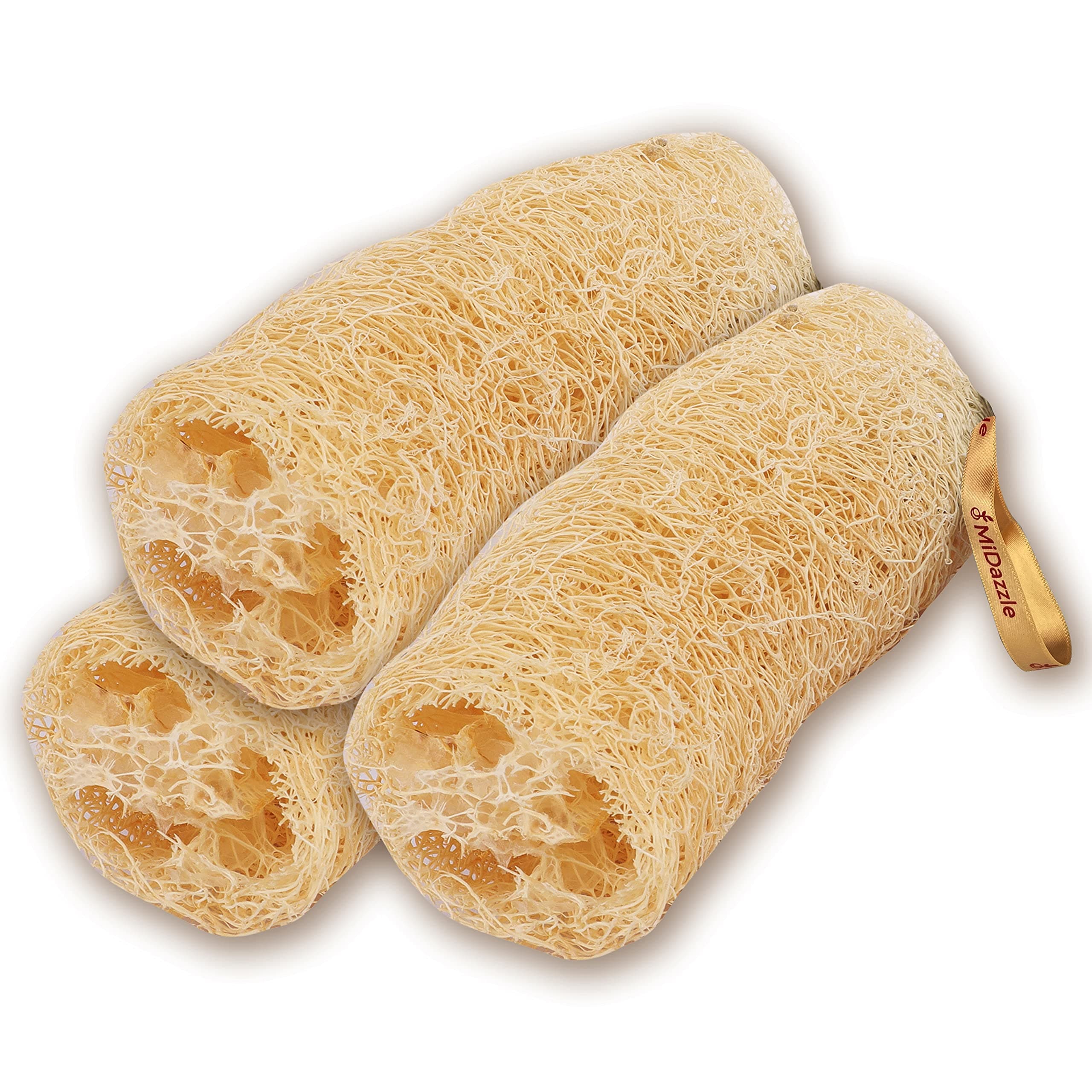 Midazzle Natural Sun Dried Bath Loofah, Body Sponge & Scrubber for Men & Women | Organic Long Luffa for Bath Shower Skin Exfoliation (MIOL6103, Pack Of 3)