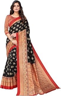 Yashika Womens Art Silk Printed Saree With Blouse Piece(MINALI BLACK_Free Size)