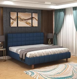 Craft Modern Upholstered Queen Size Bed for Bedroom | Double Bed Without Storage & Upholstery Premium Fabric Headboard | Platform Bed for Bedroom & Hotel | Sheesham Wood, Navy Blue | 6.5 x 5 Ft