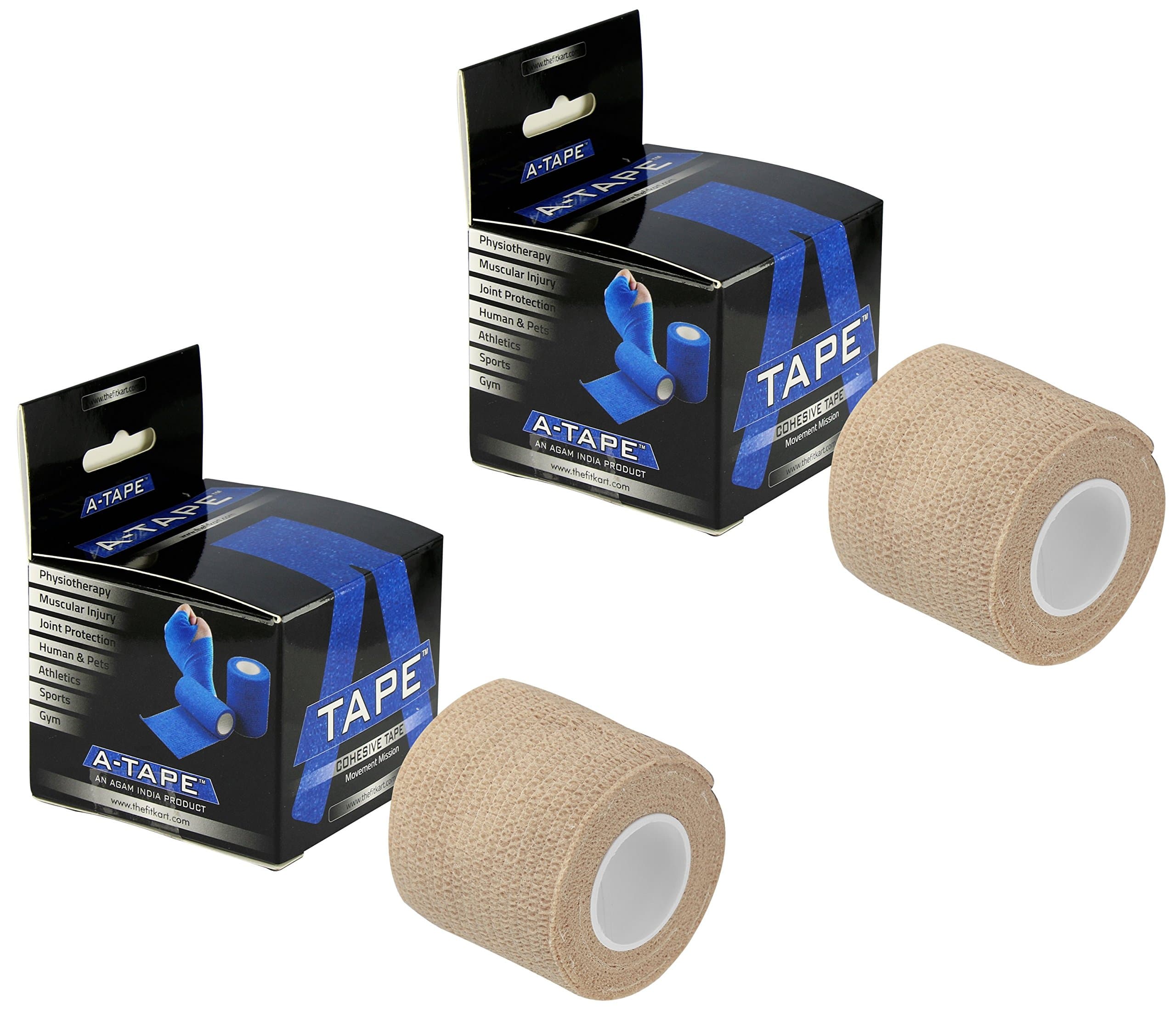 Cohesive Self Adhesive Bandage | Self-Adhesive Compression Wrap – Sports, Gym & Joint Protection Tape | (Reusable & Waterproof, 5 cm X 4.5 Mtr) Crepe Bandage Pack of 2 (Beige)