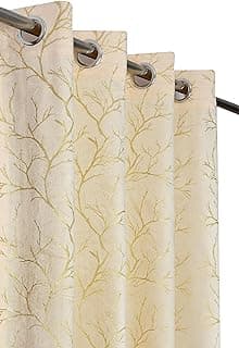 Galaxy Home Decor Premium Foil Leaf Print Velvet Fabric Semi Sheer Grommet Curtains for Window 5 Feet, Pack of 1, Cream