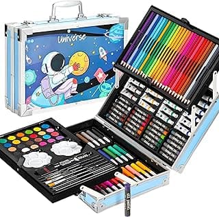 Kitchen Bloom Art Kit Space Art & Craft Professional Art Set, 145 Pieces, Drawing Kit with Colour Pencils, Oil Pastels, Paint Brushes Moon and Astonaut Fantasy Art kit for Boys Perfect Git Set