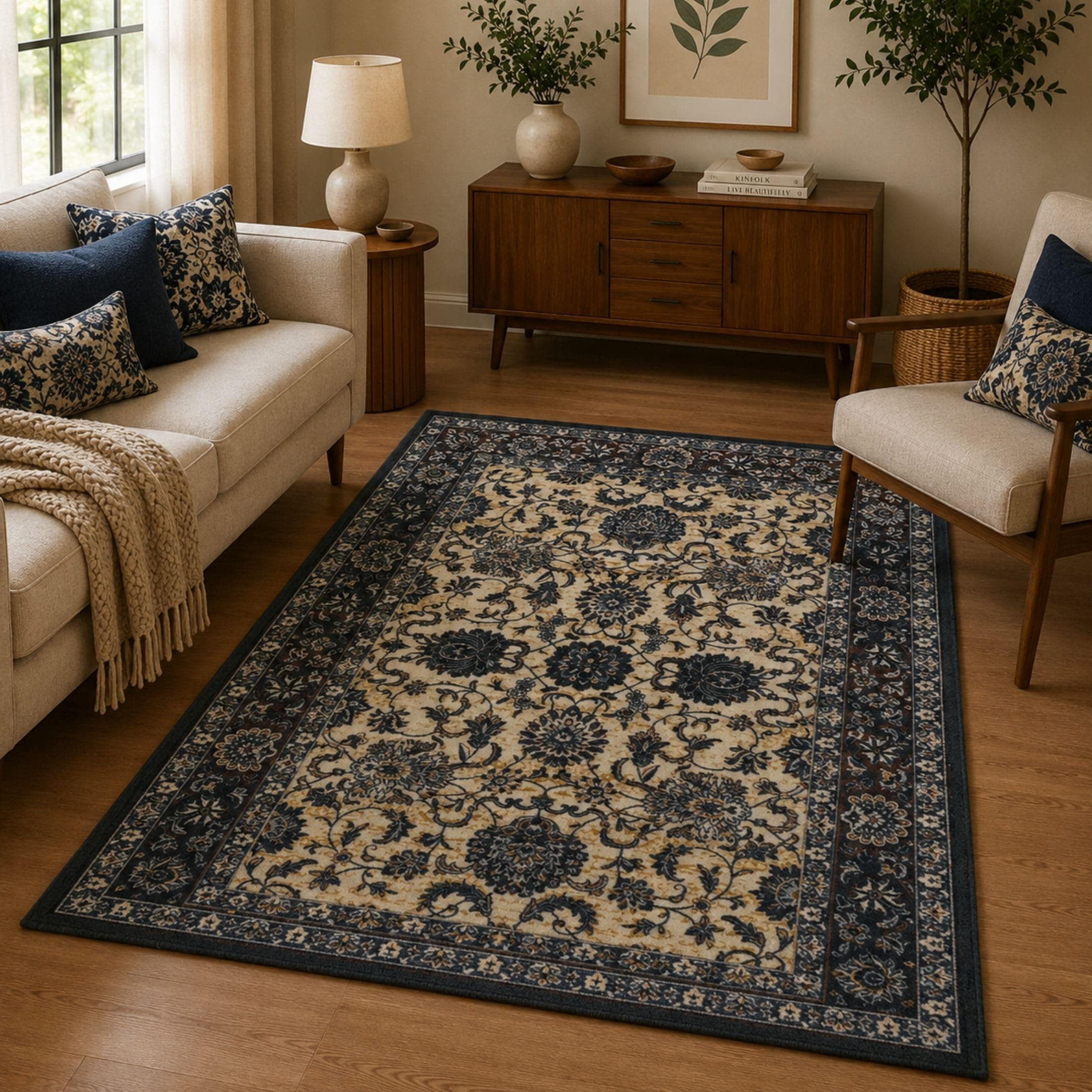 DECOVIA Digital Print Carpet | Microfiber Nylon Digital Print with Anti Skid Carpet | Vintage Style, Carpet for Bedroom, Dining Room, Hall, Entryway, Guest Room | Floral 4x6 Feet