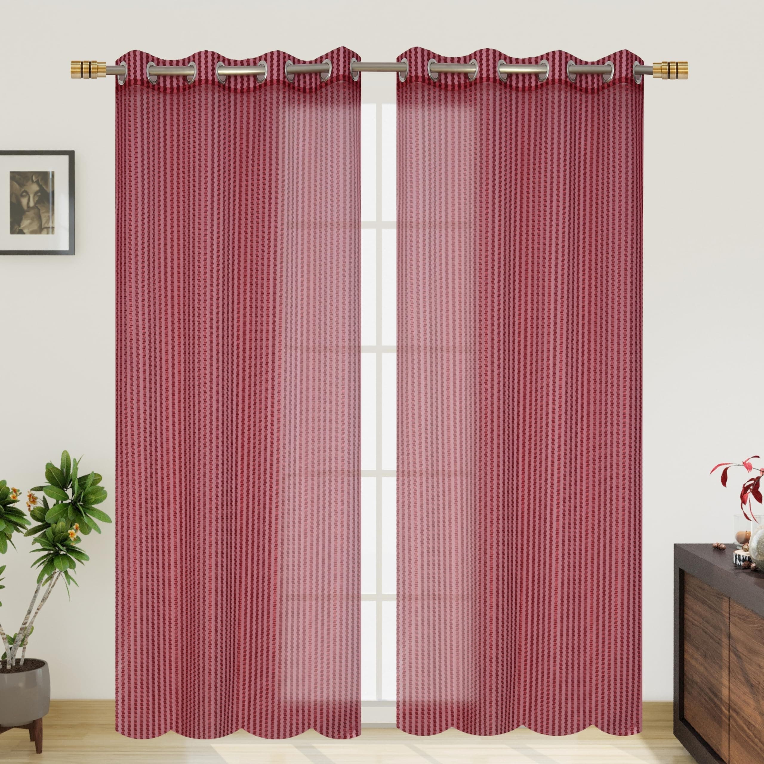 FRESH FROM LOOM Sheer Curtains 7 Feet Long Door and Window | Net Curtain | Semi Transparent Tissue Screens Parda | Grommet Curtains Ring Curtains Parde (4 X 7 Feet, Maroon, 2Pc)