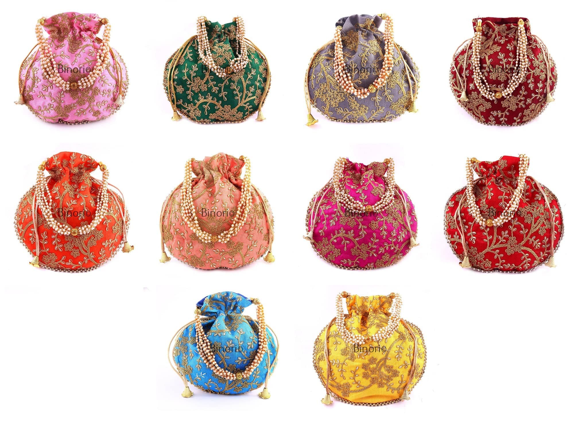 BINORI FASHIONS Rajasthani Style Royal Clutch Silk Batwa Bag Combo Wristlets Ethnic Potli for Women's Zari Work Bridal