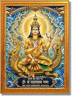 CRAFT QUEST Varun Dev photo frame for wall vastu | Jhulelal Ji Acrylic Photo Frame for Wall Decoration | Vastu Positive Energy Wall Art for Home, Office & Temple (Golden, 6 X 8 Inches)