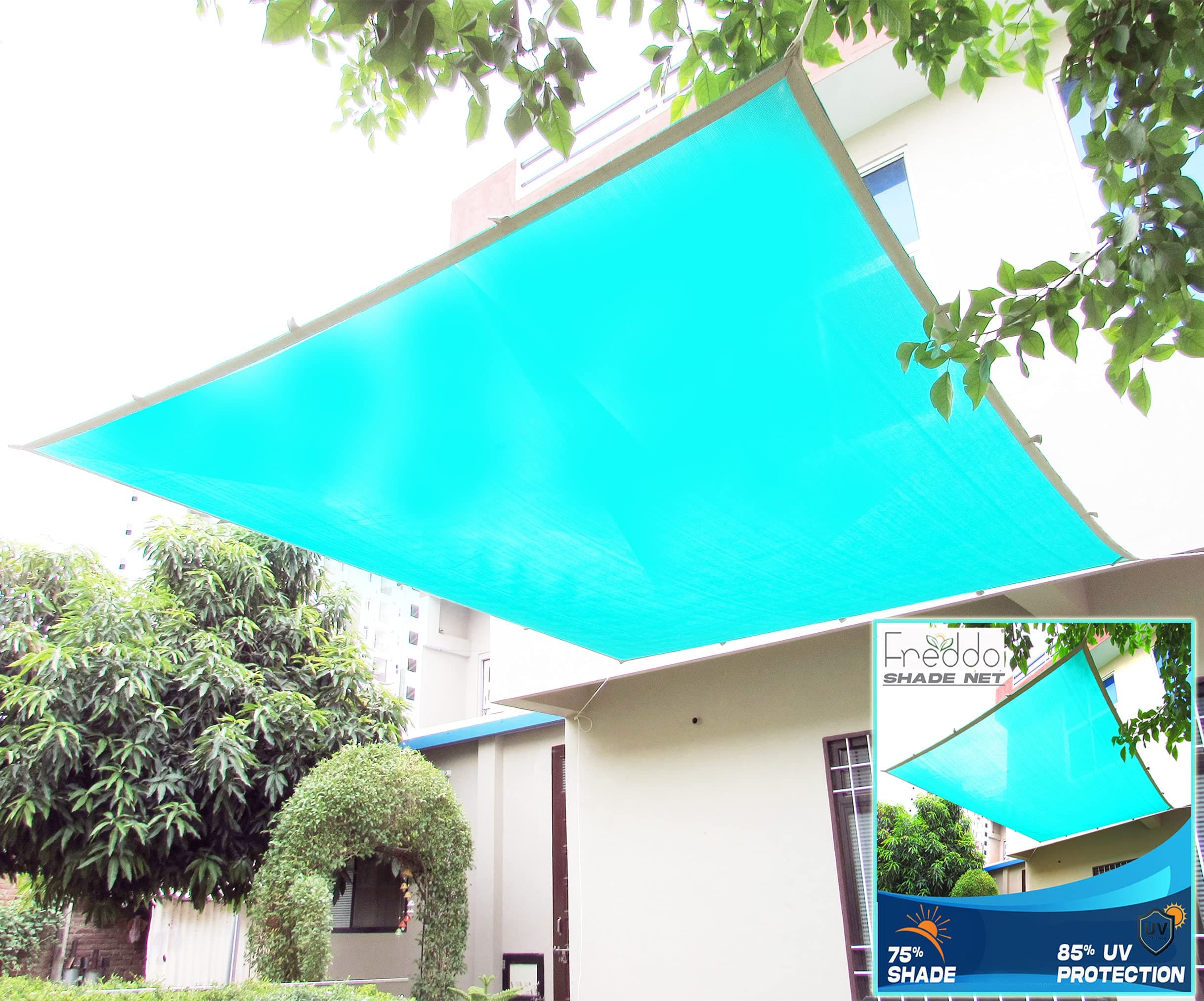 FREDDO HDPE Fabric Cotton Webbing Sun Shade Sails 75-80% Protection from Sun & UV Rays Ideal for Car Parking, Outdoor Garden, Balcony, Patio, Green Color, 10 ft x 20 ft, Pack of 1 Piece