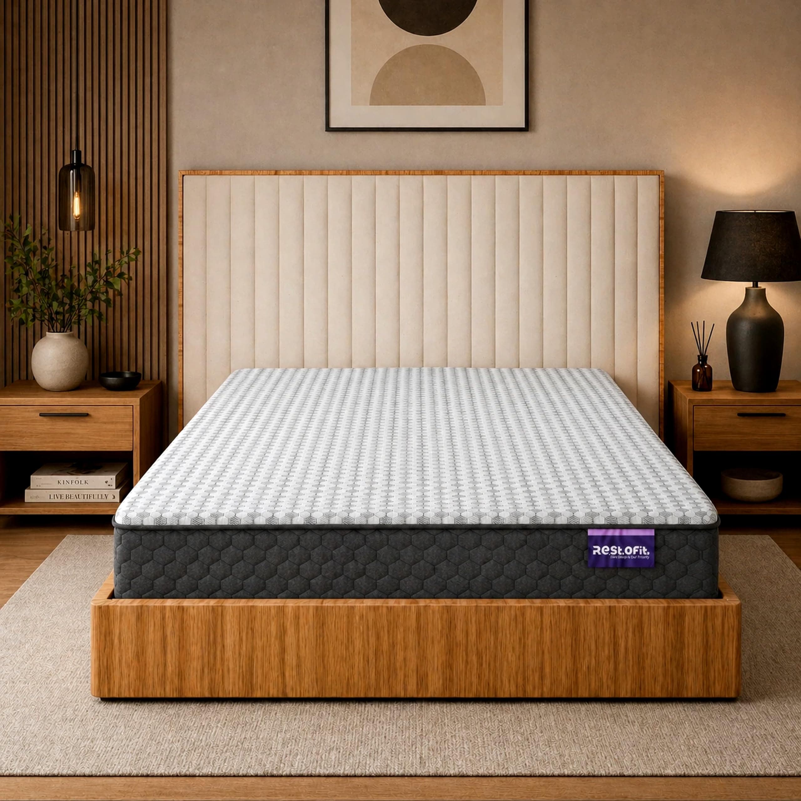 RESTOFIT 78x60x8 Inch Queen Size Orthopedic Memory Foam Mattress | Charcoal Gel Cooling Foam with Spine Alignment & Back Support | Breathable Cotton Viscose Soft-Touch Fabric | 11-Year Warranty