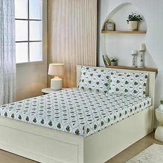 Amazon Brand - Solimo Simply Floral 200 TC 100% Cotton King Size Bedsheet with 2 Pillow Covers | 90 x 108 Inch| Green