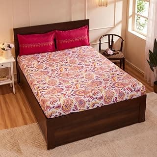 Amazon Brand - Solimo Rose Bloom 144 TC Cotton Floral Double Bedsheet with 2 Complimentary Pillow Covers - Pink