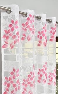 Galaxy Home Decor Sheer Transparent Printed Floral Net Curtains for Window 5 Feet, Pack of 2, Maroon (No. of Curtains: 2, Maroon, Window 5 Feet)