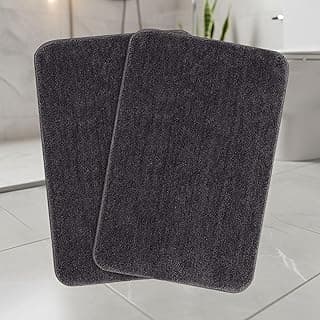 SARAL Home Microfiber Solid Anti-Skid Bath Mats Set of 2(Grey,35X50cm)