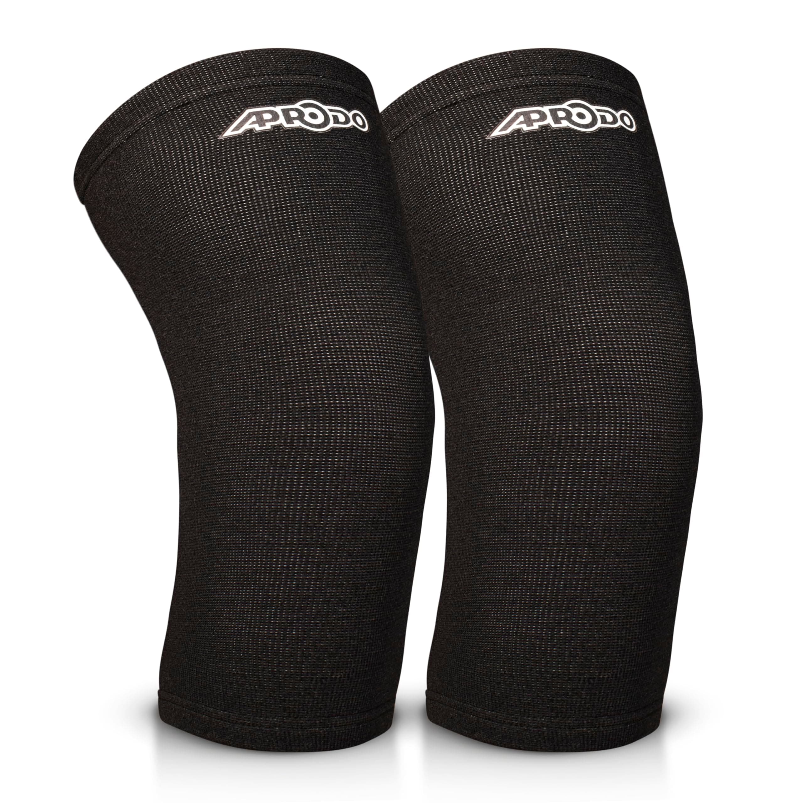 Aprodo Knee Braces for Knee Pain and Support, 2 Pack, Compression Sleeves for Meniscus Tear, Running, Weightlifting, Workout, ACL, Arthritis, Joint Pain Relief (Black, Medium)