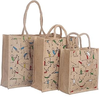 SAINIK'S - ACCESS TO QUALITY SAINIK'S - ACCESS TO QUALITY Unisex Jute Shopping Grocery Bag Large,Medium And Small Size Multipurpose Bag Lunch Bag With Zip (Pack Of 3) Sd-010