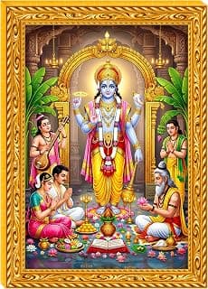 Fravax Decor Satyanarayan Bhagwan Vishnu Ji Photo Frame (8x12 Inch) | Premium Golden Frame | Waterproof & Lightweight Religious Wall Decor for Home, Temple & Office (Religious 01)
