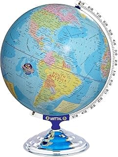 GLOBEHUB HUB Globe for Kids/Students 16 Inch Height and 12 Inch Diameter Mittal Educational World Political Globe. in English Language with 75 mm Magnifying Glass (Blue, 12 Inch Normal)