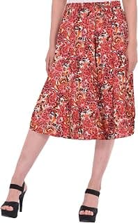 COTTON BREEZE Women Cotton Midi A-Line Skirt (Brown), Free Size