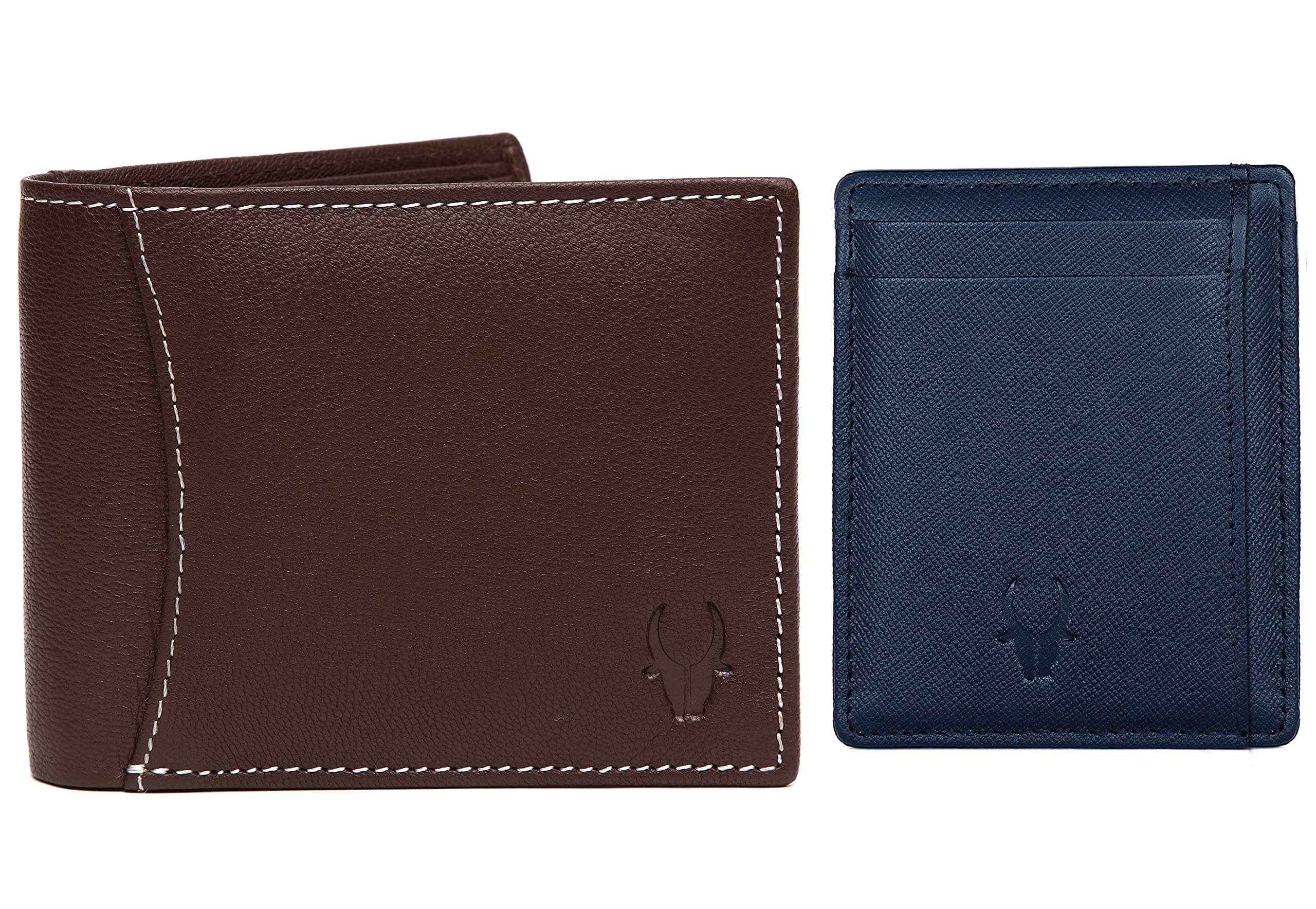 WildHorn Leather Wallet + Blue Safiano Card Case Combo Gift Hamper for Men