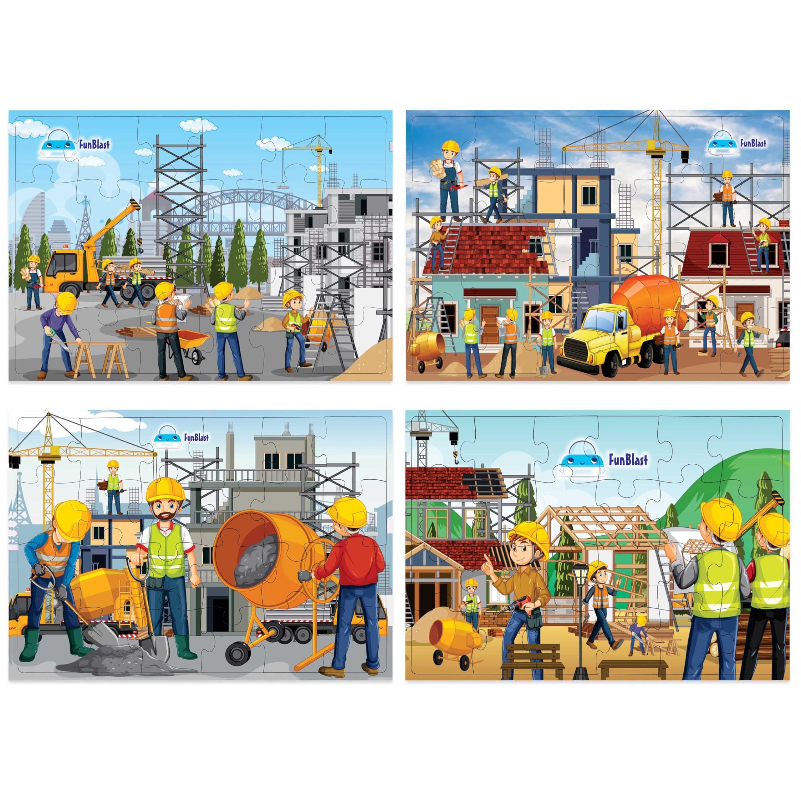 FunBlast Jigsaw Puzzles for Kids, Building Construction Jigsaw Puzzles for Kids, Learning & Educational Jigsaw Puzzle Toys, Floor Puzzle for Children, Set of 4-96 Pcs Puzzle (Multicolour)