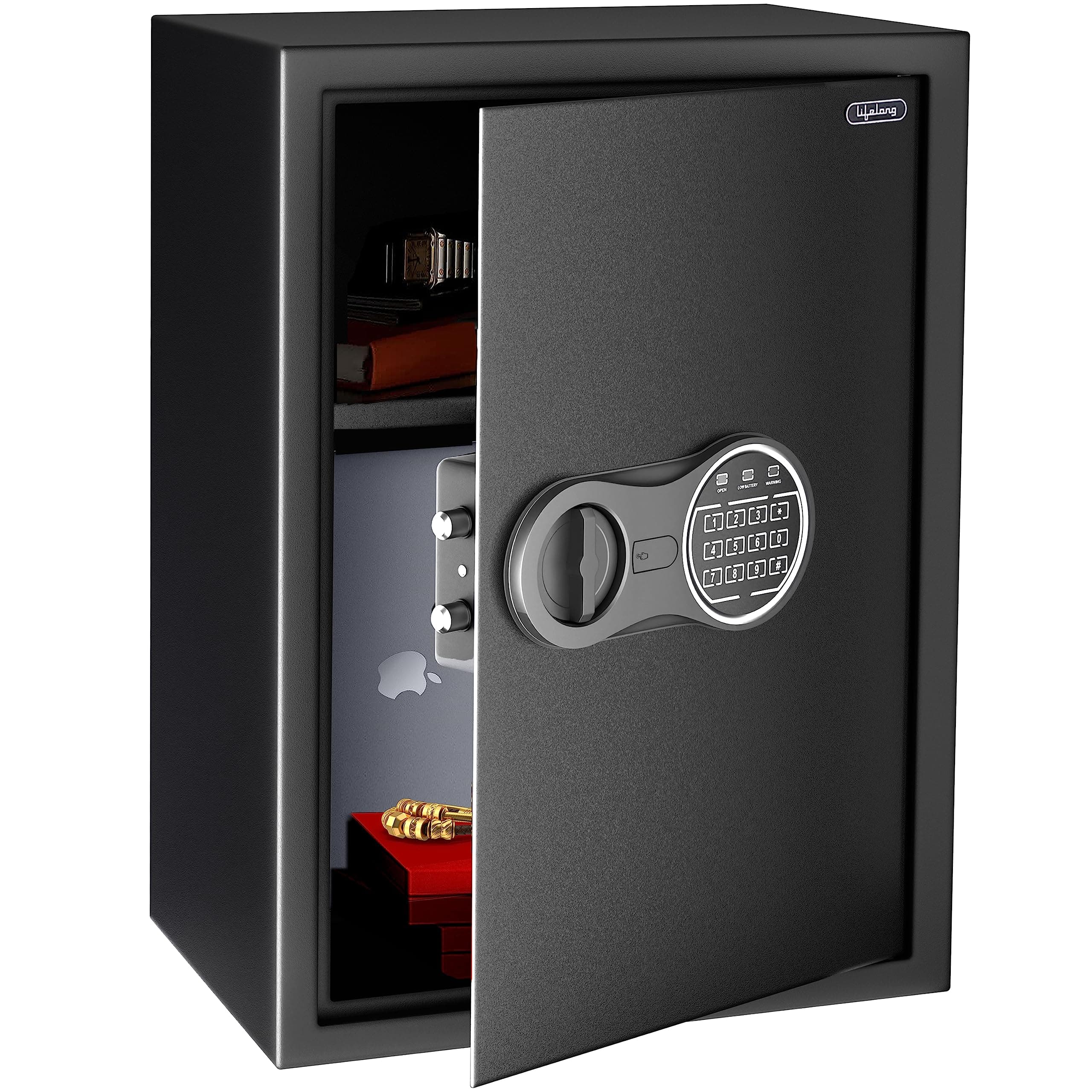 Lifelong 56 L Digital Safe Locker Box For Home & Office | Essential Smart Home Locker For Gold, Jewellery, Cash | Tijori Box | Electoric Keypad & Keys | Wardrobe Compatible, 1 Yr Warranty, Black