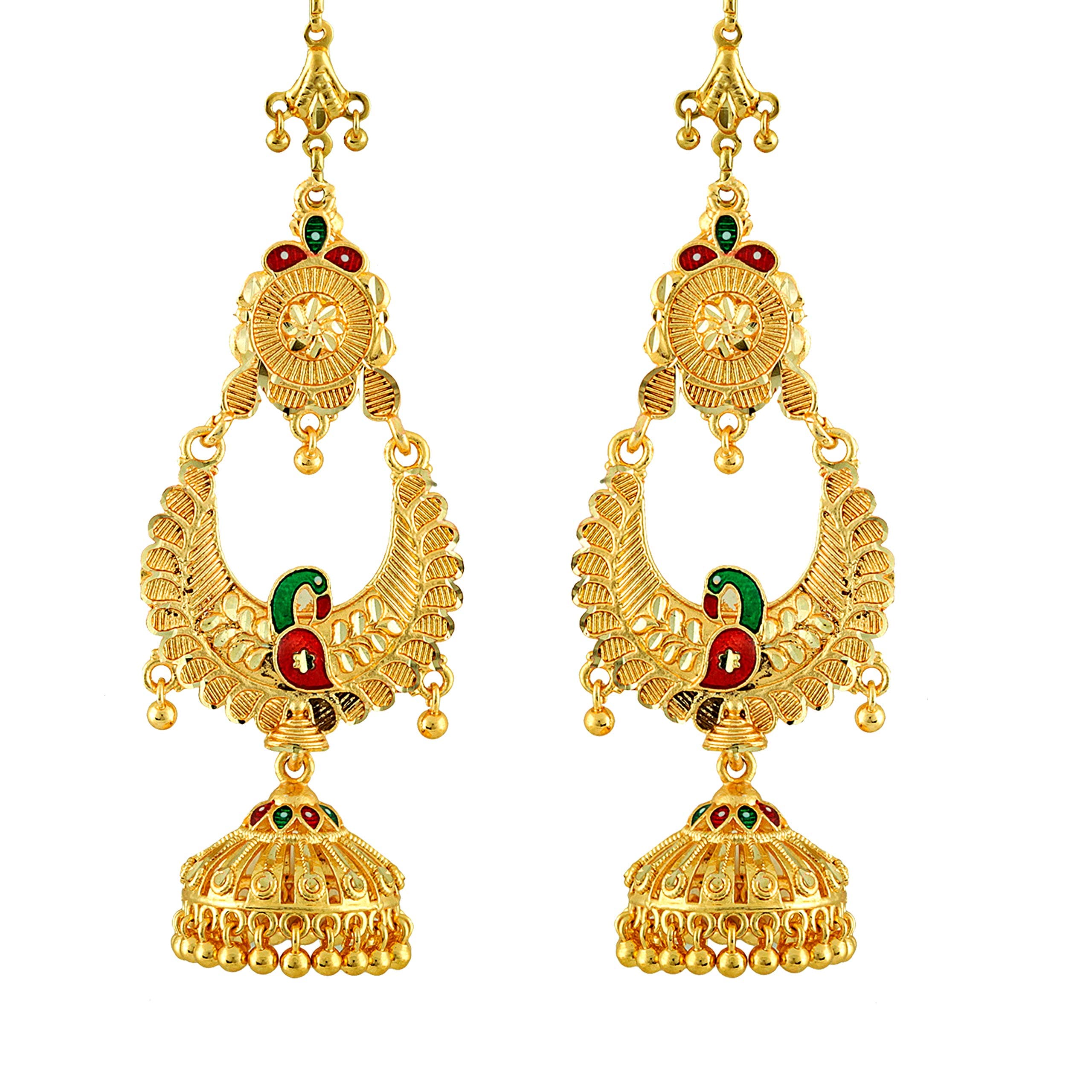 MEENAZ Traditional Temple One Gram Gold South Indian Screw Back Studs Meenakari Ear Chains Hair Peacock Jhumkas Ear rings Kanchain Earchains Jhumka Earrings for Women Girls Wedding Ear chain -GOLD JHUMKI-M137