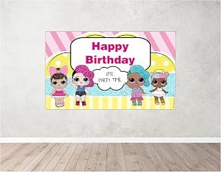 PRETTY UR PARTY LOL Surprise Happy Birthday Backdrop, LOL Banner for Girls, Kids, Photography Background, Cake Table Supplies, Party Decoration, Photo Booth Props