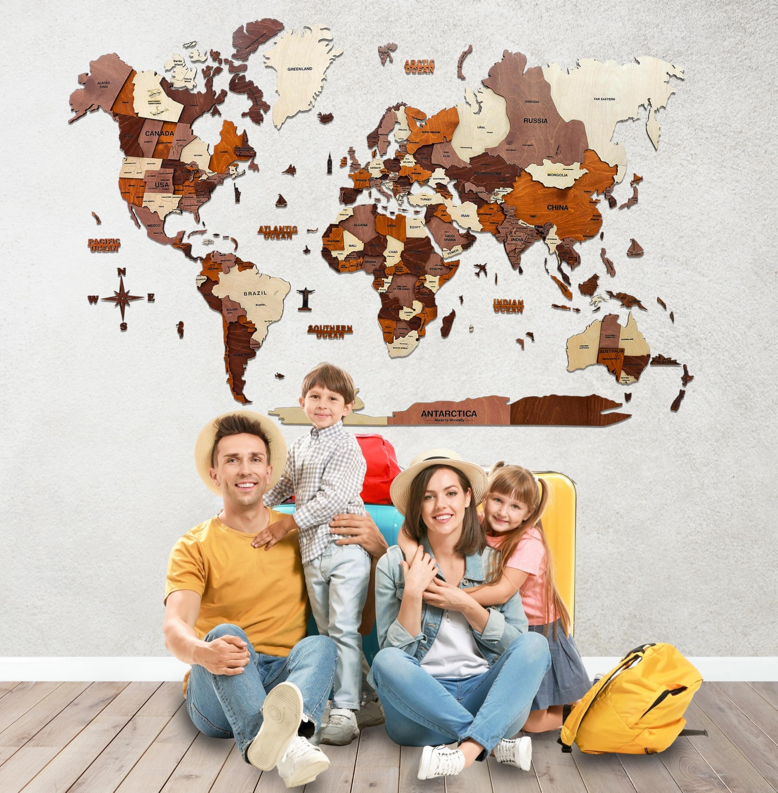 Woodsify 3D Wooden World Map Wall Decor Office Wall Decoration Items, Birch Plywood- L - Full Pack Map With Countries, States, Capitals Name 3D Wooden World Map- Large Full Pack, 59"*35" Inch