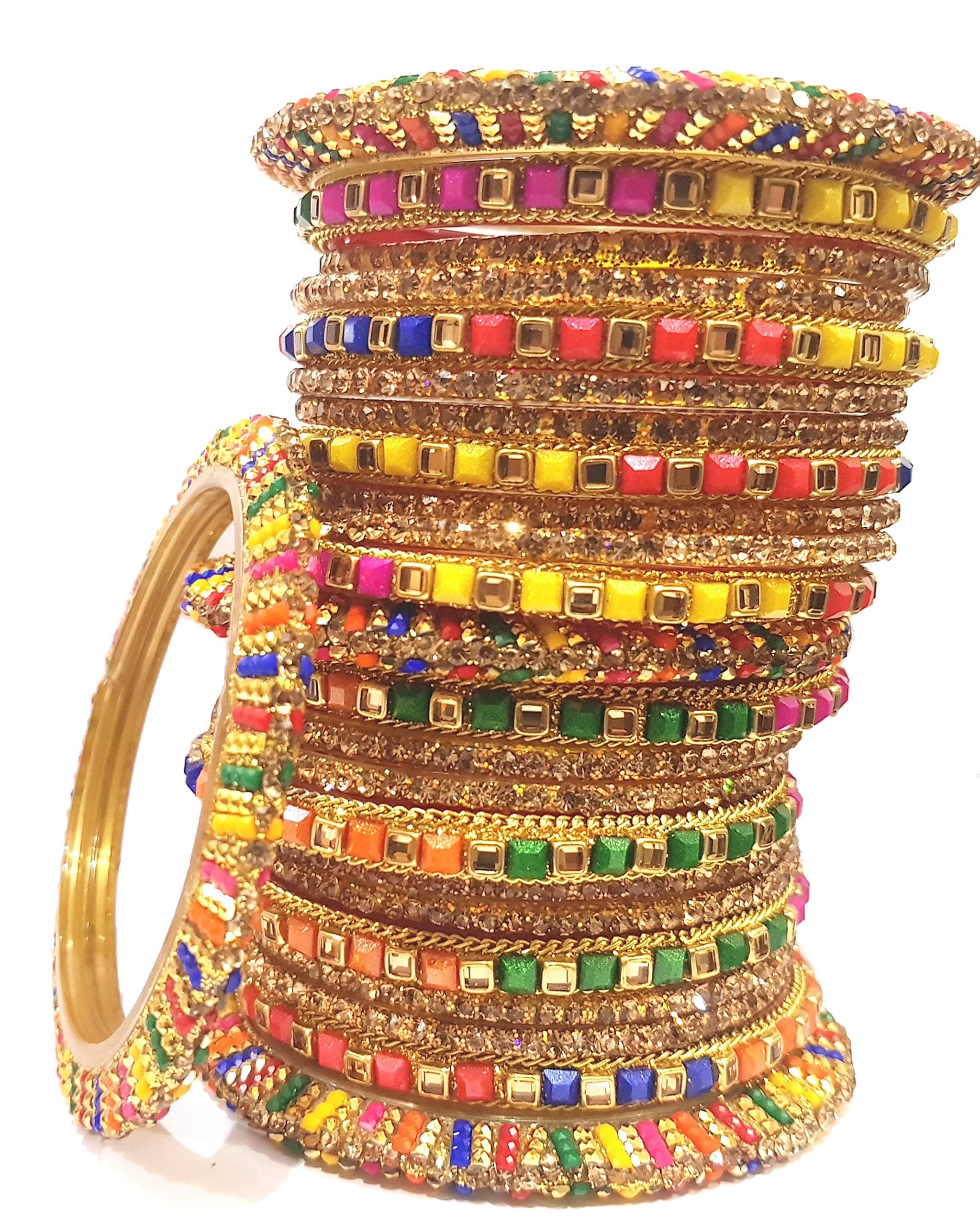 Swara Creations Glass Bangles Set for wedding Size 2.4 (small)| Multi color bangle set for Women & Girls(12 Kade & 16 Churi) (SN164)