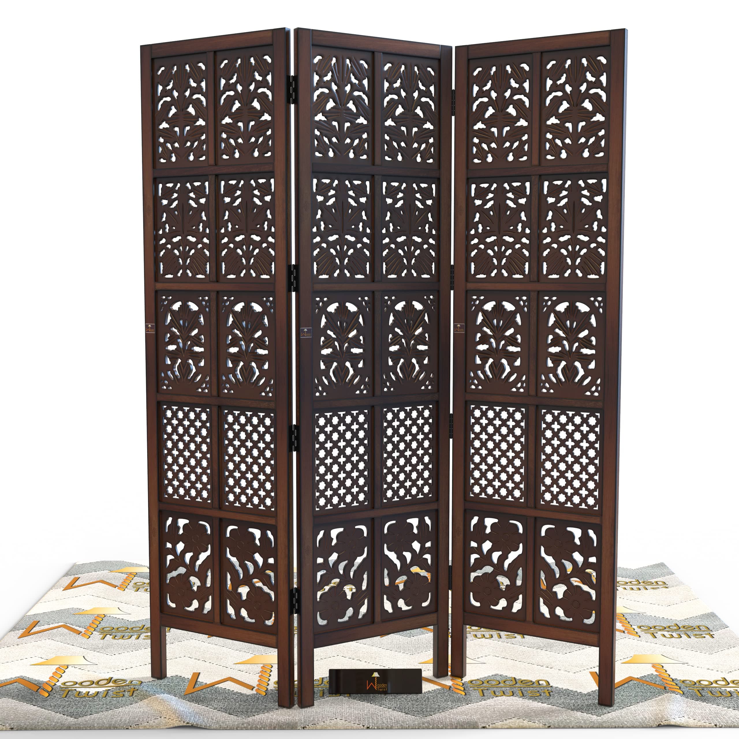 Onlineshoppee Wooden partition for Pooja Room/separators for Living Room/Wall partition/Room partition/Wooden partition for Living Room/Divider for Kitchen, Hall (3 Panel Floral Design)
