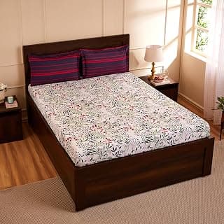 Amazon Brand - Solimo Fresh Ferns 144 TC 100% Cotton Double Bedsheet with 2 Pillow Covers, Violet